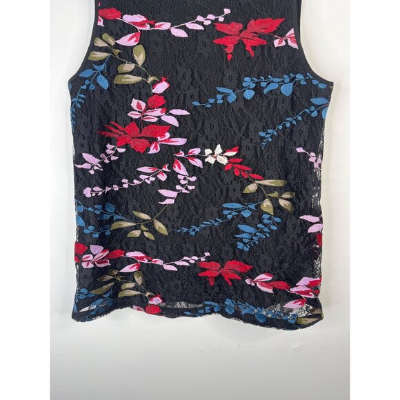 Lucky Brand Floral Embroidered Lace Tank Top XS Black Boho Festival Sleeveless - Picture 8 of 12